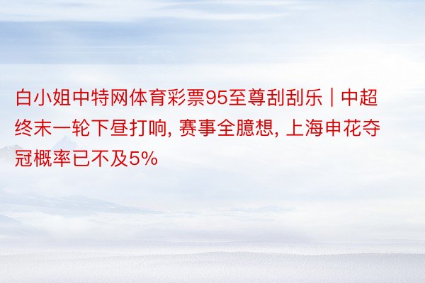 白小姐中特网体育彩票95至尊刮刮乐 | 中超终末一轮下昼打响, 赛事全臆想, 上海申花夺冠概率已不及5%